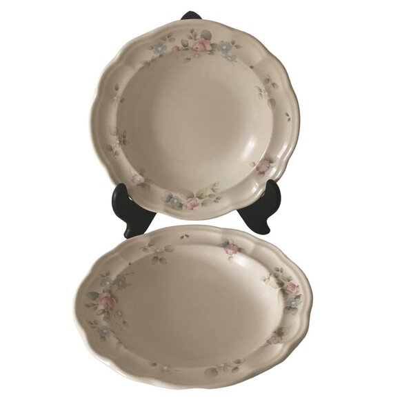 2 PFALTZGRAFF Tea Rose Floral Scalloped Soup Bowl Ivory Beige Ceramic Stoneware - Picture 1 of 13